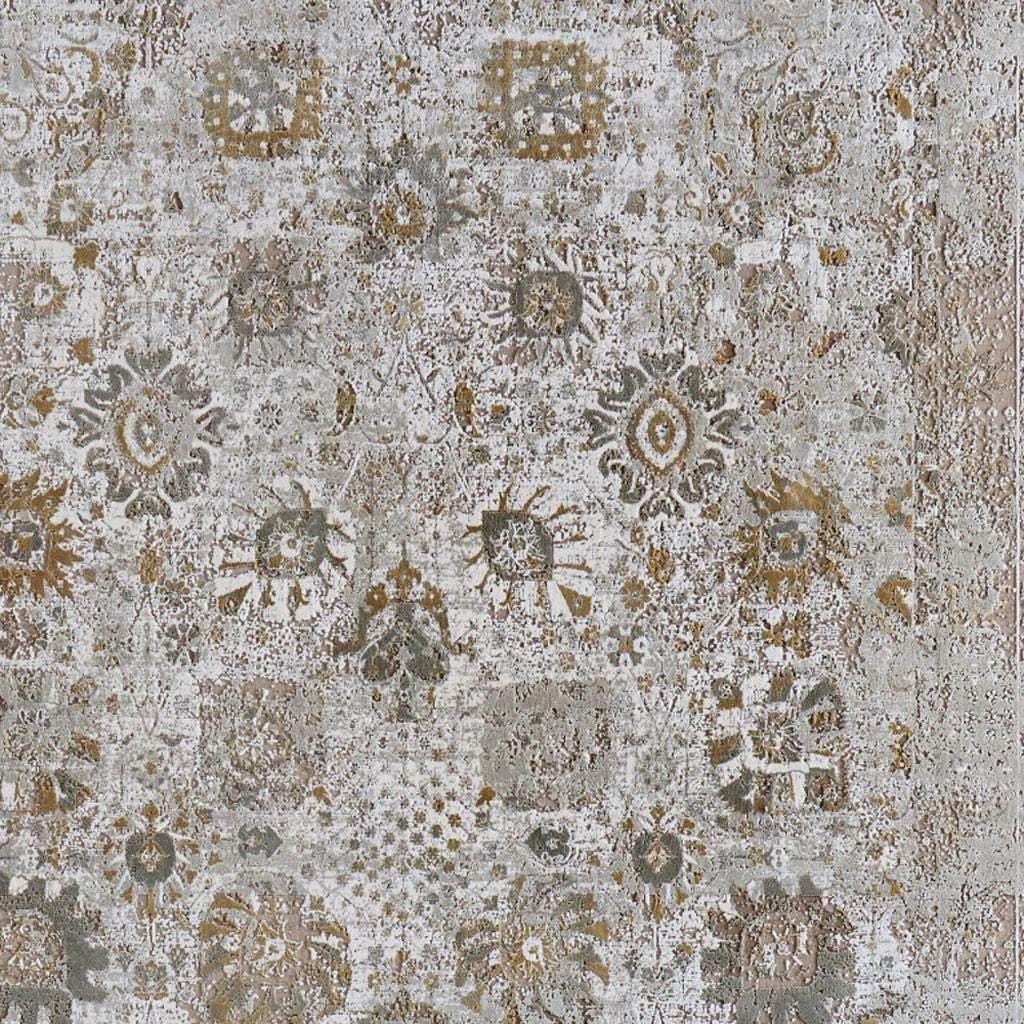 9' X 13' Ivory Gray And Gold Floral Area Rug With Fringe - Homeroots - Flyclothing LLC
