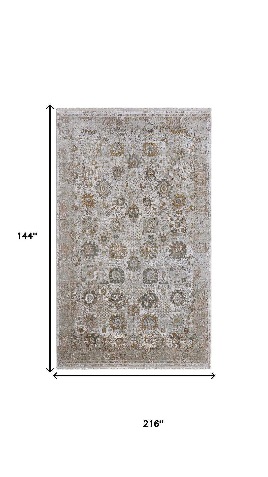 12' X 18' Ivory Gray And Gold Floral Area Rug With Fringe - Homeroots - Flyclothing LLC