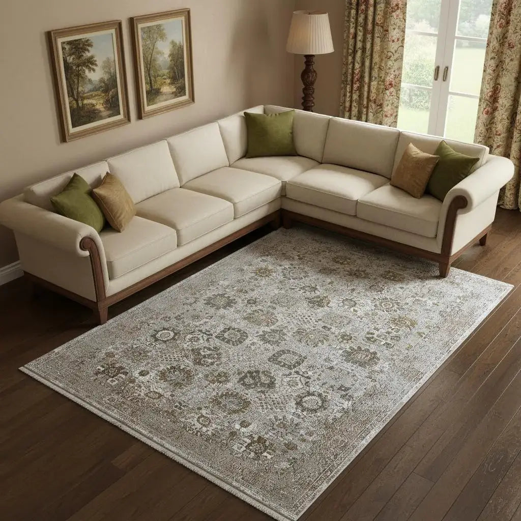 12' X 18' Ivory Gray And Gold Floral Area Rug With Fringe - Homeroots - Flyclothing LLC