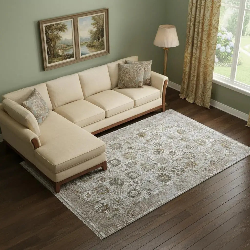 11' X 14' Ivory Gray And Gold Floral Area Rug With Fringe - Homeroots - Flyclothing LLC