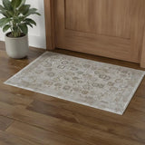 2' X 3' Ivory Gray And Gold Floral Area Rug With Fringe - Homeroots - Flyclothing LLC