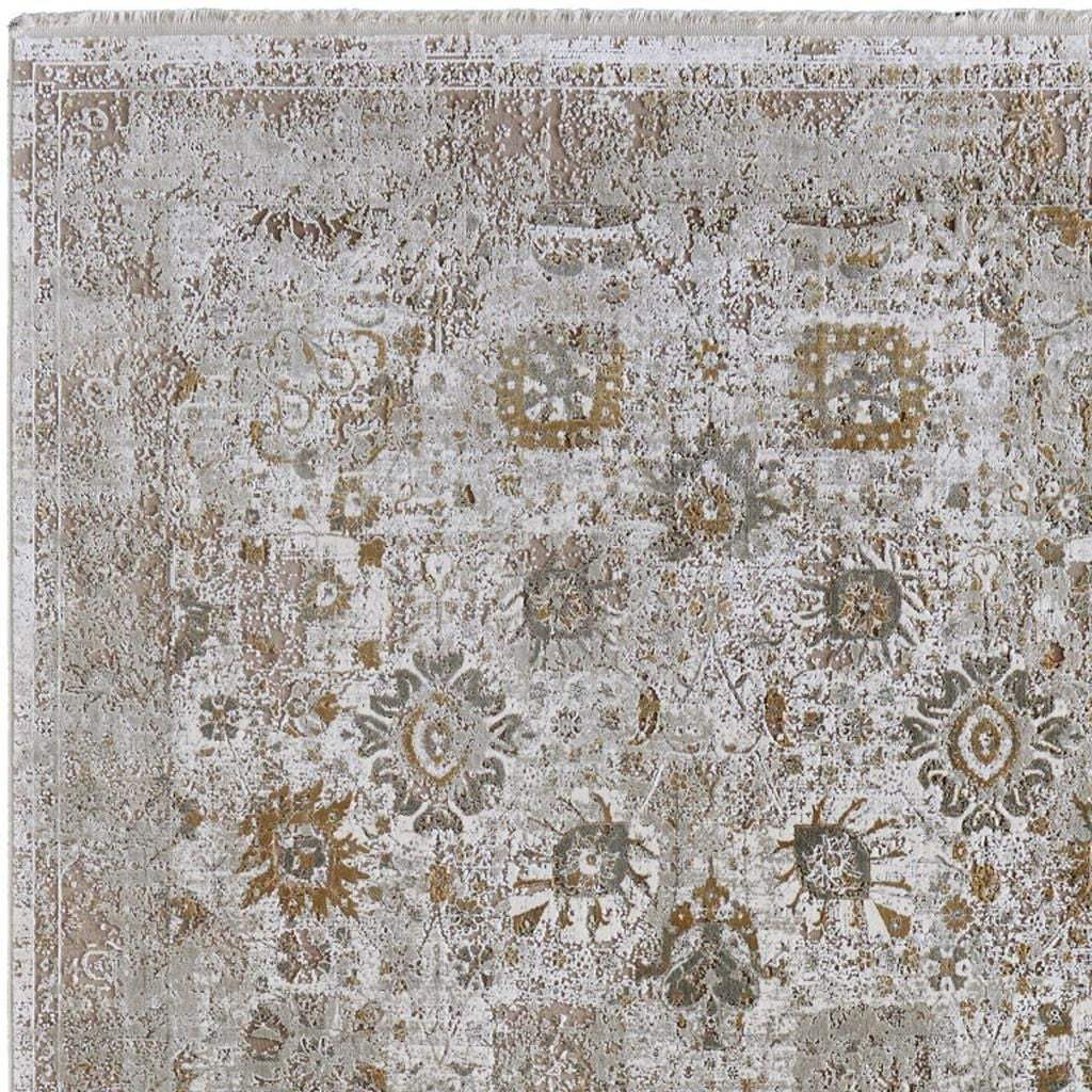 2' X 3' Ivory Gray And Gold Floral Area Rug With Fringe - Homeroots - Flyclothing LLC
