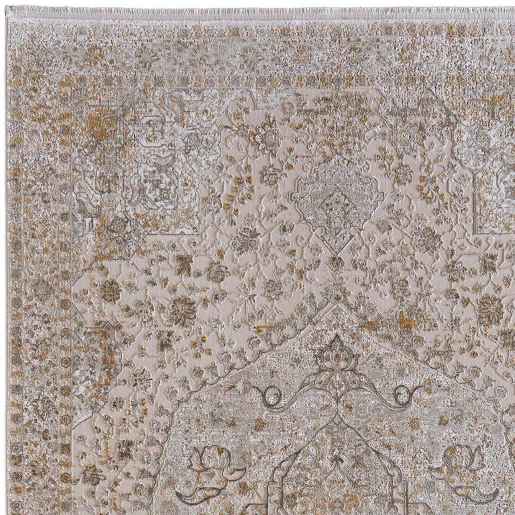 3' X 5' Ivory Gray And Gold Oriental Area Rug With Fringe - Homeroots - Flyclothing LLC