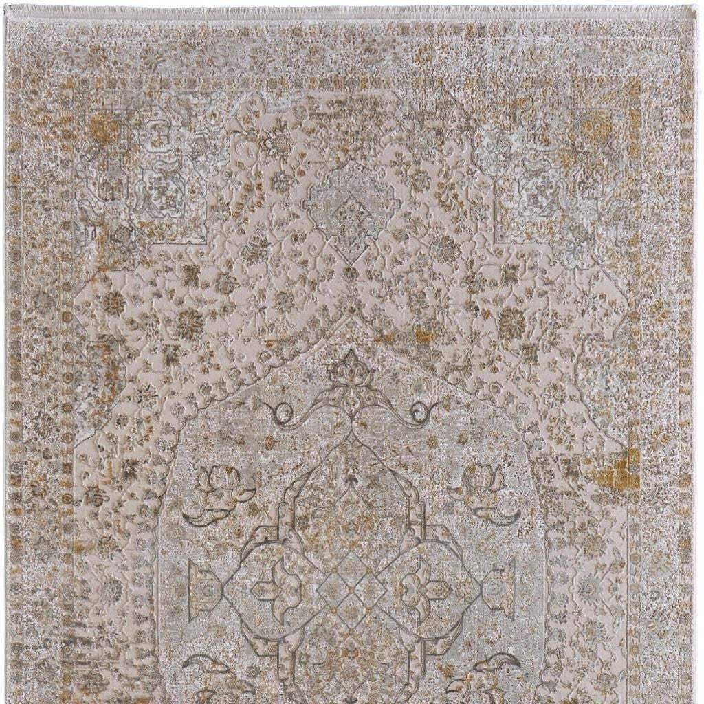 6' X 9' Ivory Gray And Gold Oriental Area Rug With Fringe - Homeroots - Flyclothing LLC