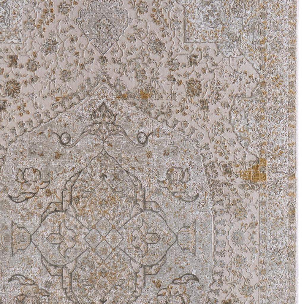 6' X 9' Ivory Gray And Gold Oriental Area Rug With Fringe - Homeroots - Flyclothing LLC