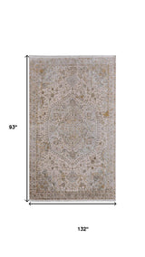 8' X 11' Ivory Gray And Gold Oriental Area Rug With Fringe - Homeroots - Flyclothing LLC