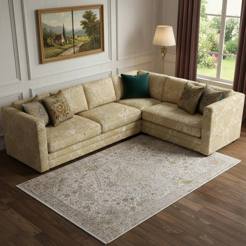 8' X 11' Ivory Gray And Gold Oriental Area Rug With Fringe - Homeroots - Flyclothing LLC