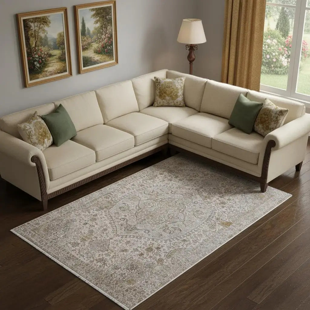 12' X 18' Ivory Gray And Gold Oriental Area Rug With Fringe - Homeroots - Flyclothing LLC