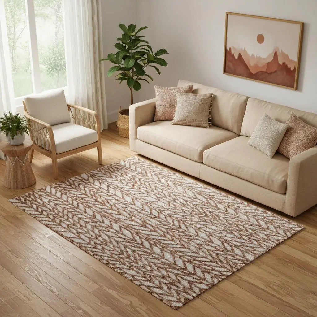 5' X 8' Brown And Tan Chevron Area Rug - Homeroots - Flyclothing LLC