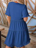 Tiered Notched Short Sleeve Mini Dress - Trendsi - Flyclothing LLC
