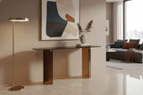 63" Bronze Glass Double Pedestal Console Table - HomeRoots - Flyclothing LLC