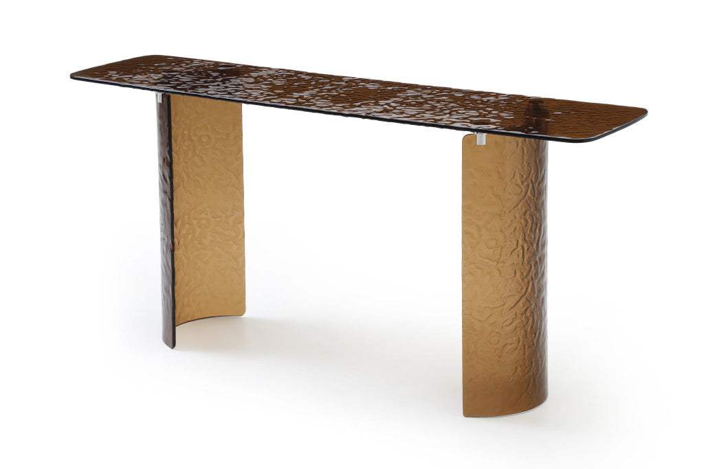 63" Bronze Glass Double Pedestal Console Table - HomeRoots - Flyclothing LLC