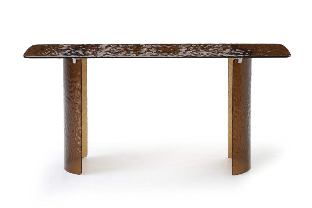 63" Bronze Glass Double Pedestal Console Table - HomeRoots - Flyclothing LLC
