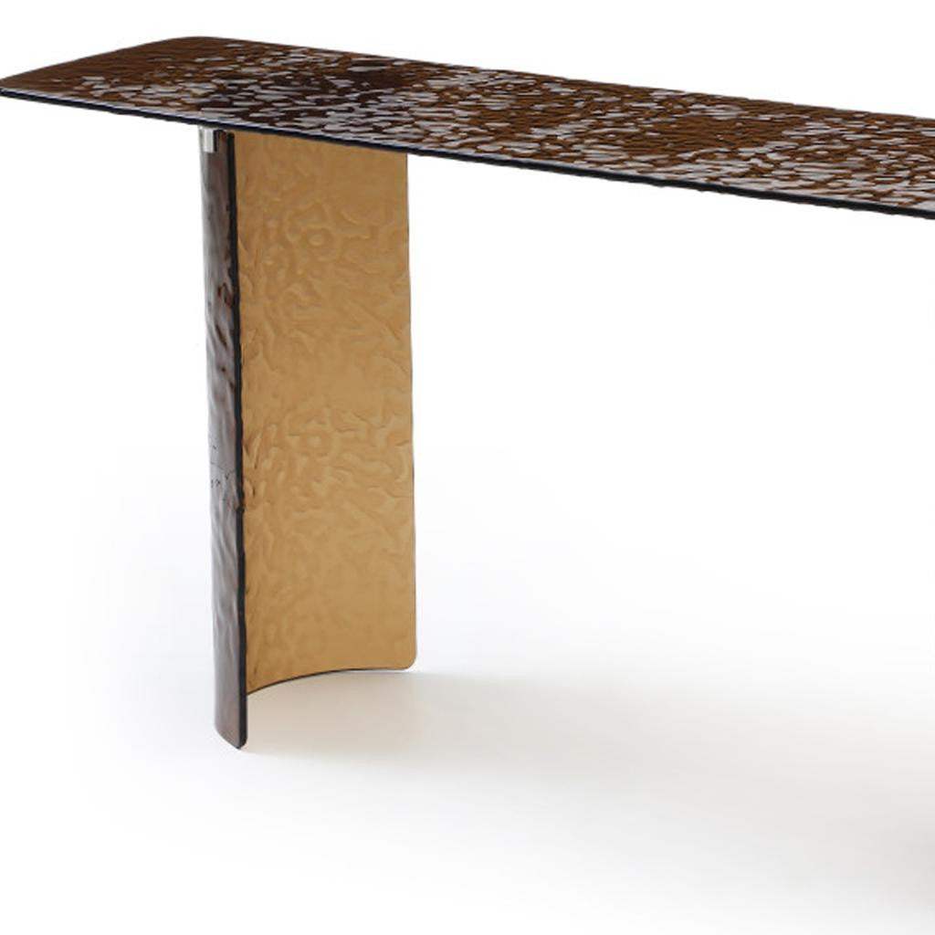 63" Bronze Glass Double Pedestal Console Table - HomeRoots - Flyclothing LLC