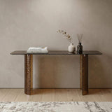 63" Bronze Glass Double Pedestal Console Table - HomeRoots - Flyclothing LLC