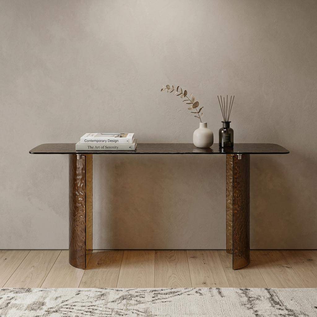 63" Bronze Glass Double Pedestal Console Table - HomeRoots - Flyclothing LLC