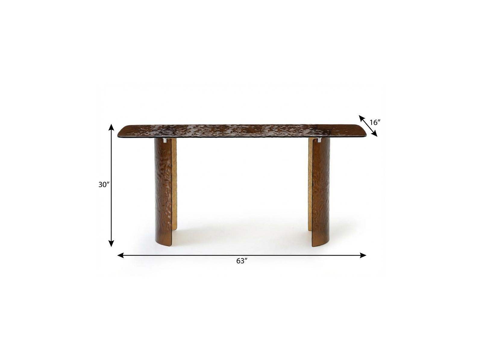 63" Bronze Glass Double Pedestal Console Table - HomeRoots - Flyclothing LLC