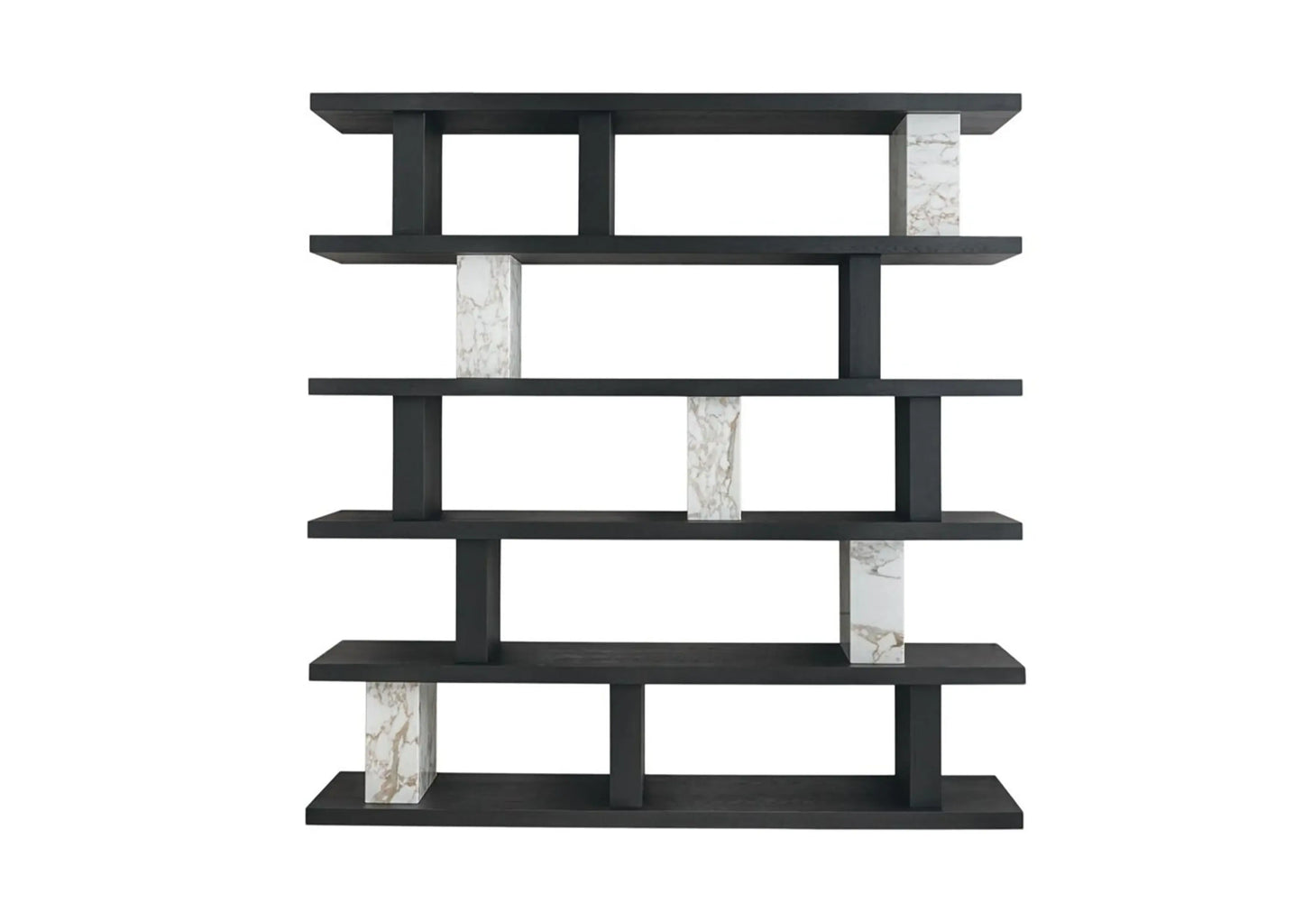 71" Black And White Wood And Faux Marble Five Tier Geometric Bookcase - Homeroots - Flyclothing LLC