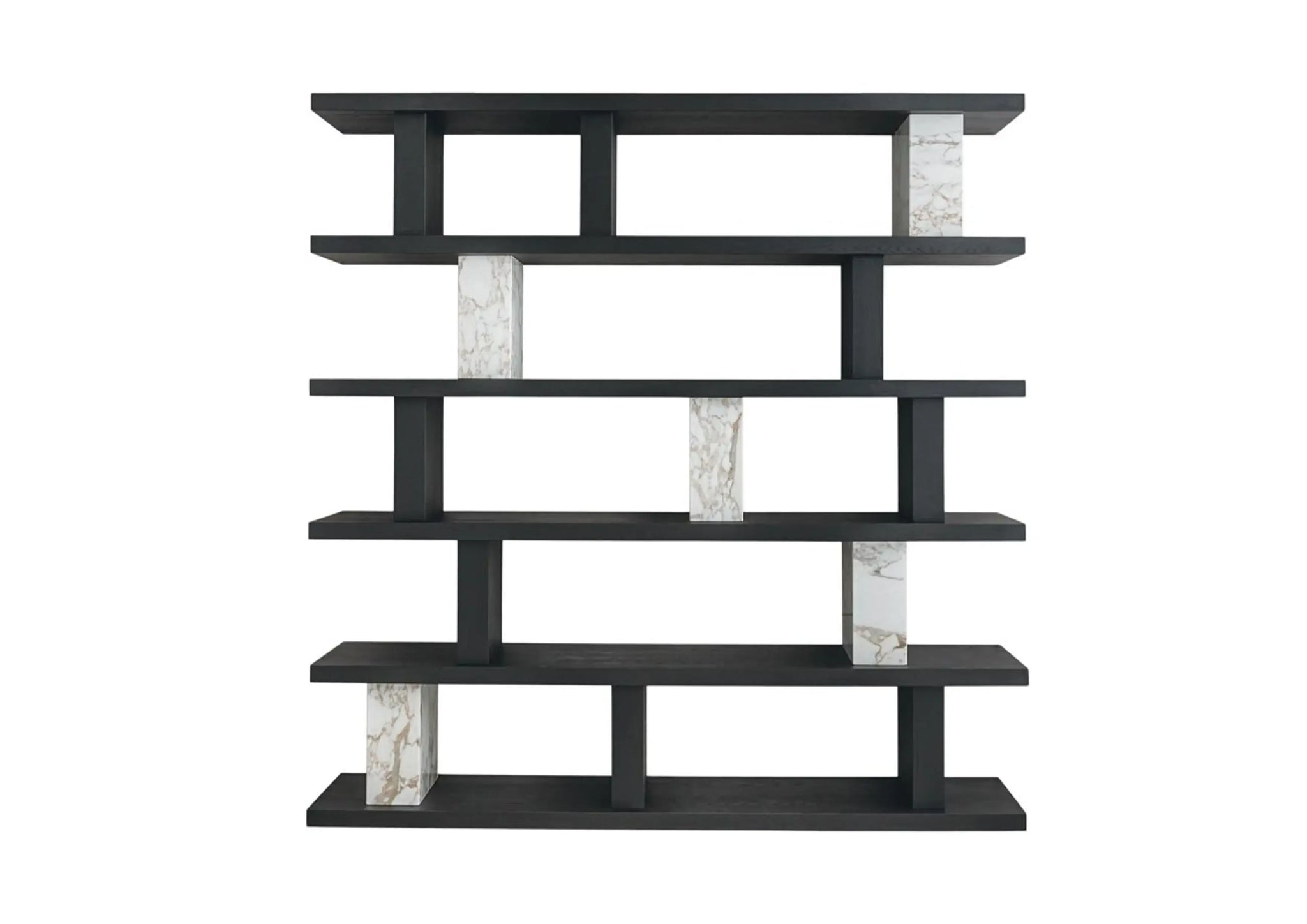 71" Black And White Wood And Faux Marble Five Tier Geometric Bookcase - Homeroots - Flyclothing LLC