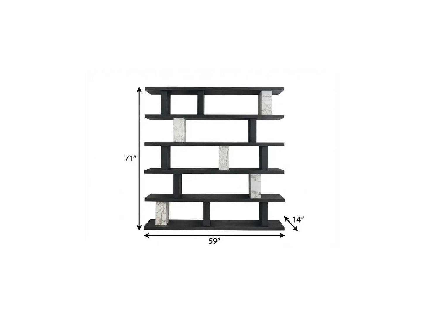 71" Black And White Wood And Faux Marble Five Tier Geometric Bookcase - Homeroots - Flyclothing LLC