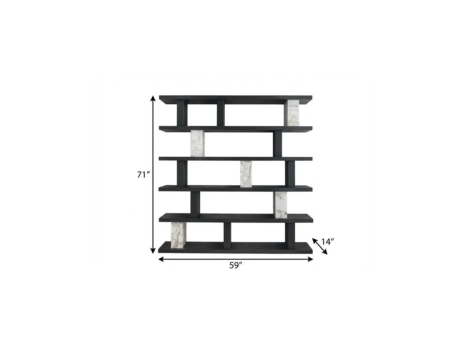 71" Black And White Wood And Faux Marble Five Tier Geometric Bookcase - Homeroots - Flyclothing LLC
