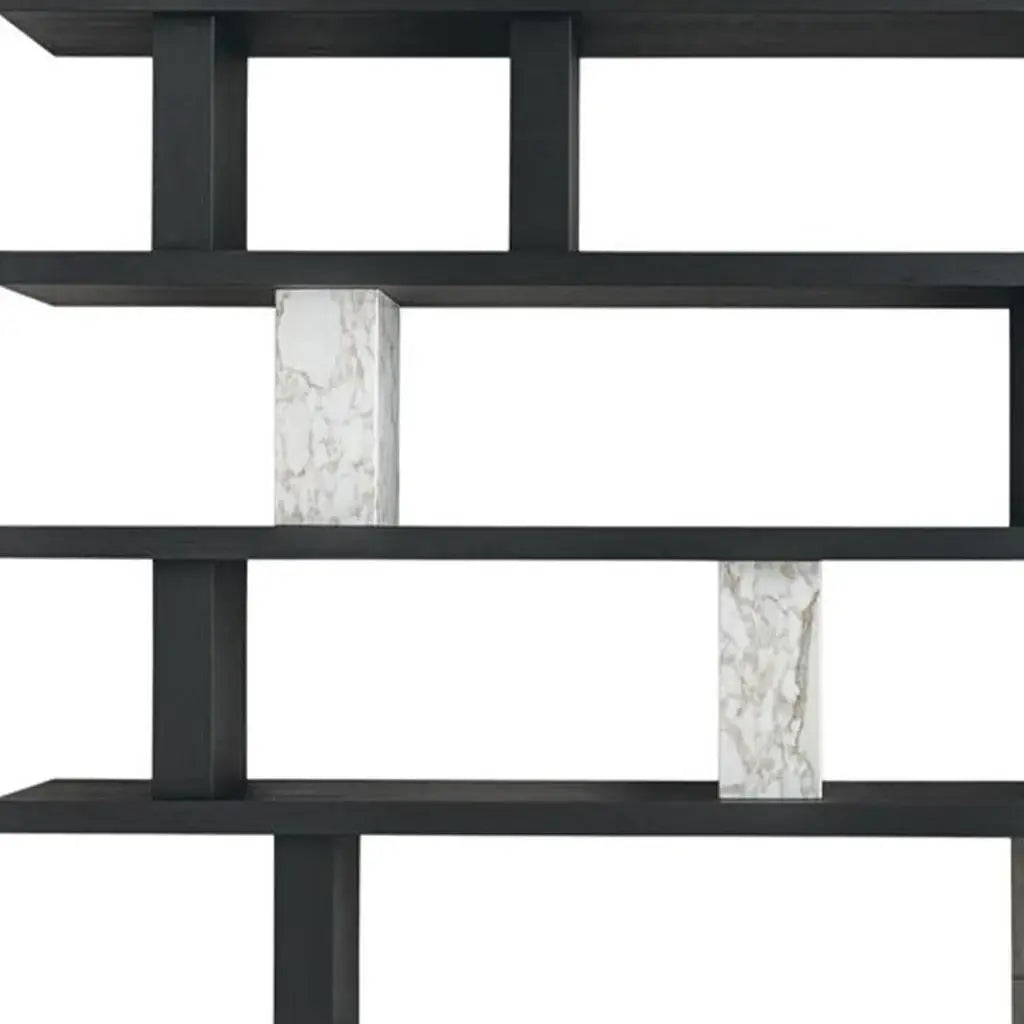 71" Black And White Wood And Faux Marble Five Tier Geometric Bookcase - Homeroots - Flyclothing LLC