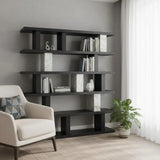 71" Black And White Wood And Faux Marble Five Tier Geometric Bookcase - Homeroots - Flyclothing LLC