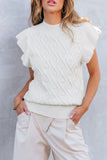 Ruffled Round Neck Cap Sleeve Knit Top - Trendsi