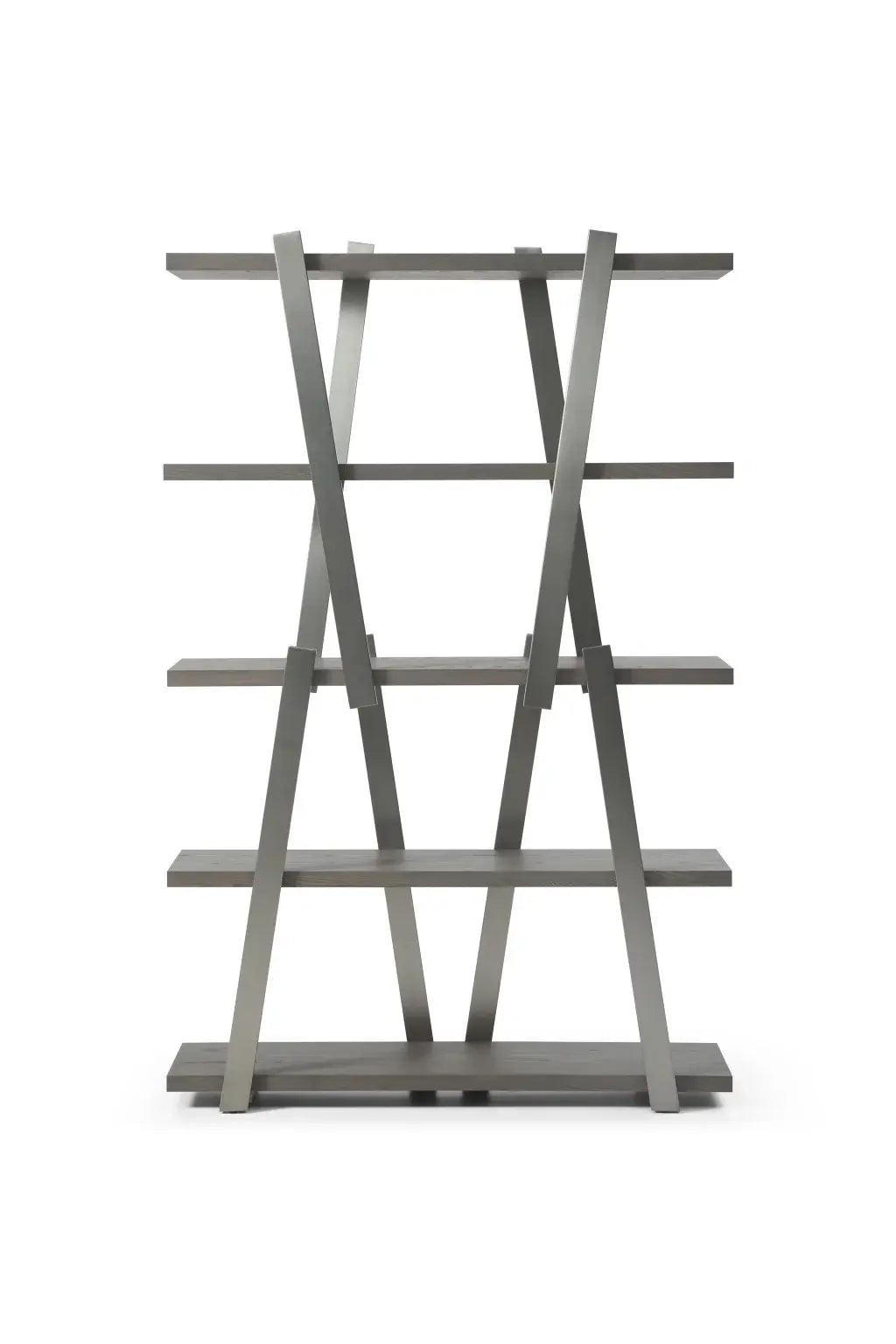 71" Gray And Silver Stainless Steel and Wood Four Tier Geometric Bookcase - Homeroots - Flyclothing LLC
