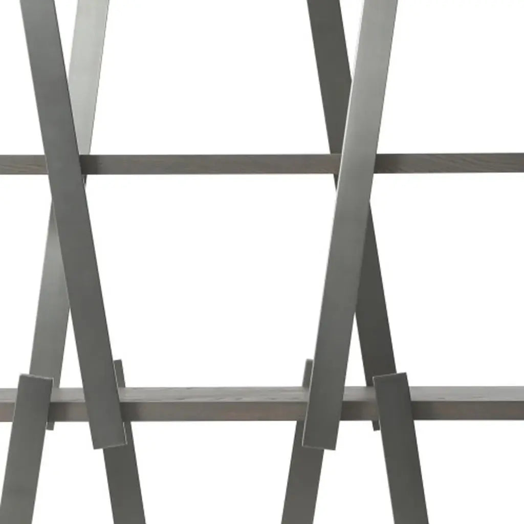 71" Gray And Silver Stainless Steel and Wood Four Tier Geometric Bookcase - Homeroots - Flyclothing LLC