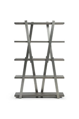71" Gray And Silver Stainless Steel and Wood Four Tier Geometric Bookcase - Homeroots - Flyclothing LLC