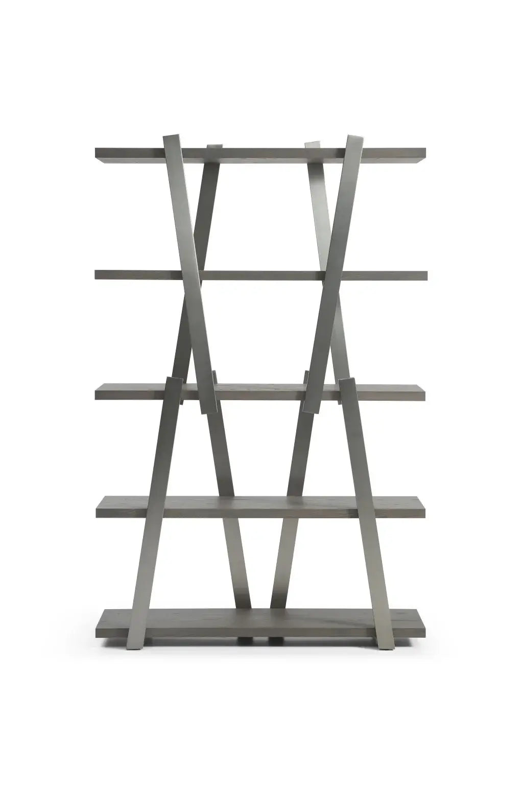 71" Gray And Silver Stainless Steel and Wood Four Tier Geometric Bookcase - Homeroots - Flyclothing LLC