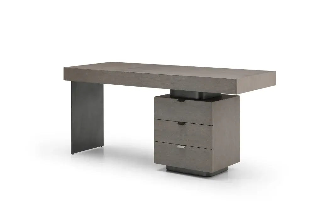 71" Gray Wood and Stainless Steel Computer Desk With Five Drawers - Homeroots - Flyclothing LLC
