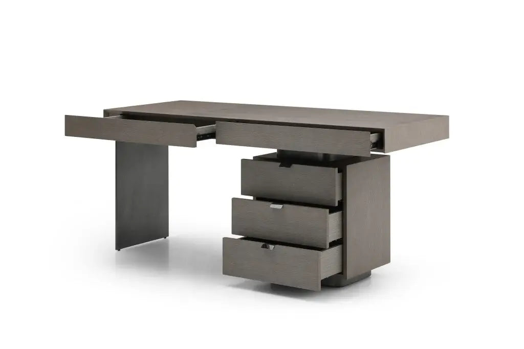 71" Gray Wood and Stainless Steel Computer Desk With Five Drawers - Homeroots - Flyclothing LLC