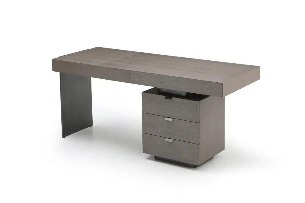 71" Gray Wood and Stainless Steel Computer Desk With Five Drawers - Homeroots - Flyclothing LLC