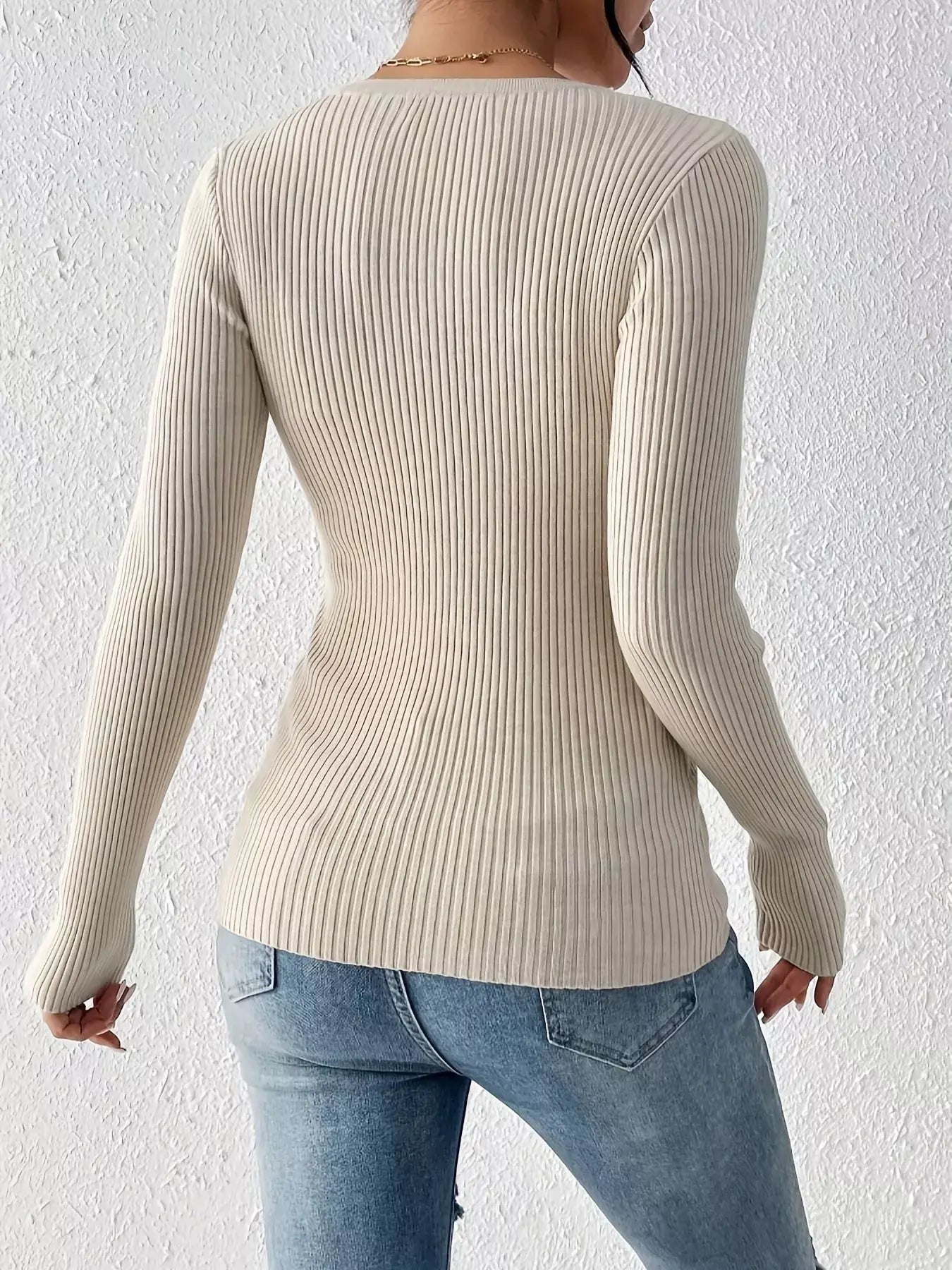 Ribbed Knit Button Front Knit Top - Trendsi - Flyclothing LLC