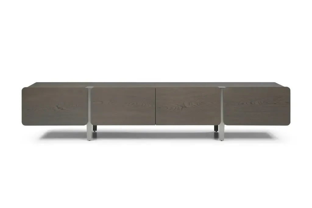 95" Ash Gray And Nickel Wood And Stainless Steel Enclosed Storage TV Stand - Homeroots - Flyclothing LLC