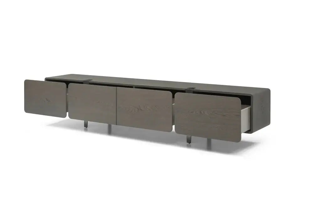 95" Ash Gray And Nickel Wood And Stainless Steel Enclosed Storage TV Stand - Homeroots - Flyclothing LLC