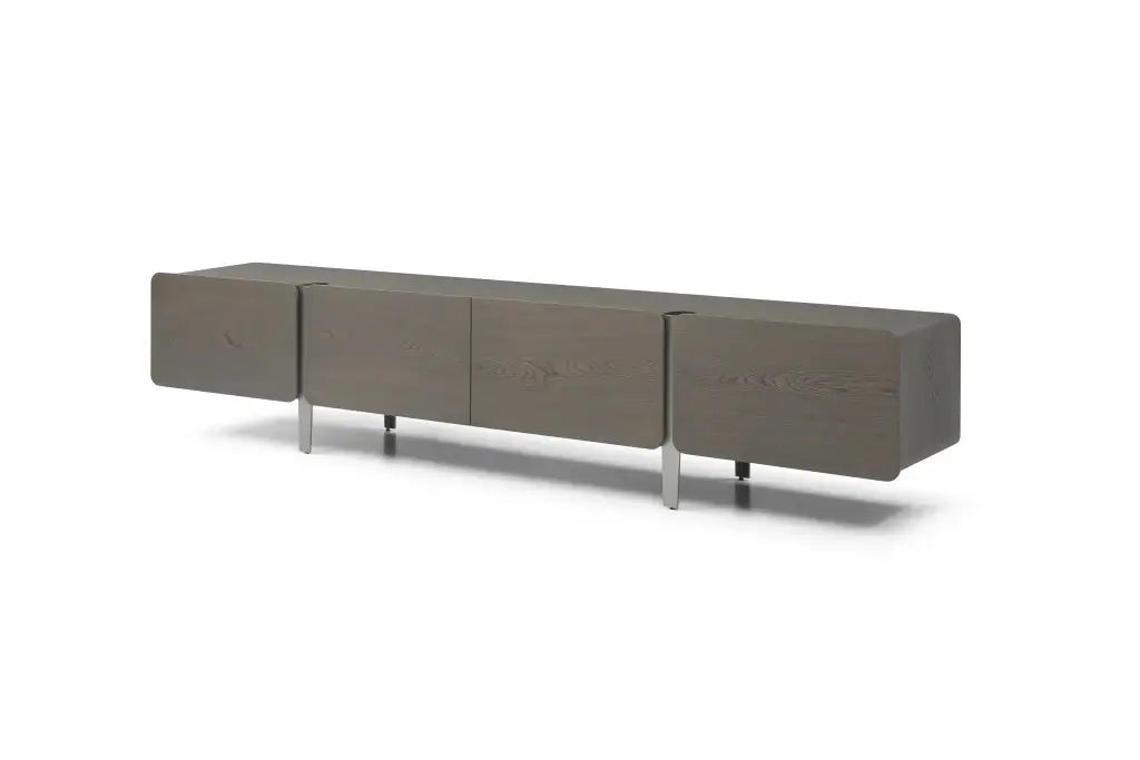 95" Ash Gray And Nickel Wood And Stainless Steel Enclosed Storage TV Stand - Homeroots - Flyclothing LLC