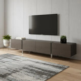 95" Ash Gray And Nickel Wood And Stainless Steel Enclosed Storage TV Stand - Homeroots - Flyclothing LLC