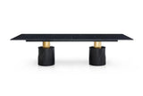 180" Black and Gold Marble and Steel Double Pedestal Base Dining Table - Homeroots - Flyclothing LLC