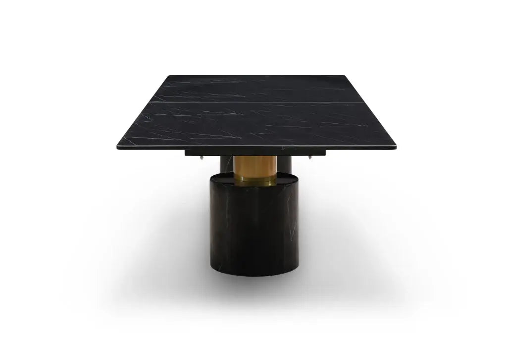 180" Black and Gold Marble and Steel Double Pedestal Base Dining Table - Homeroots - Flyclothing LLC