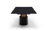 180" Black and Gold Marble and Steel Double Pedestal Base Dining Table - Homeroots - Flyclothing LLC