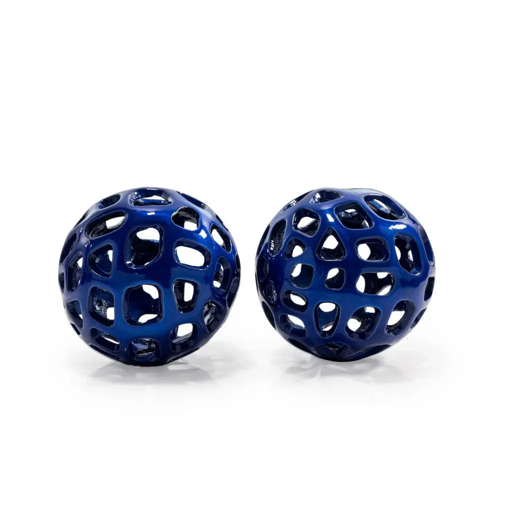 Set of Two Blue Aluminum Hand Painted Decorative Orbs - Homeroots - Flyclothing LLC