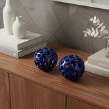 Set of Two Blue Aluminum Hand Painted Decorative Orbs - Homeroots - Flyclothing LLC