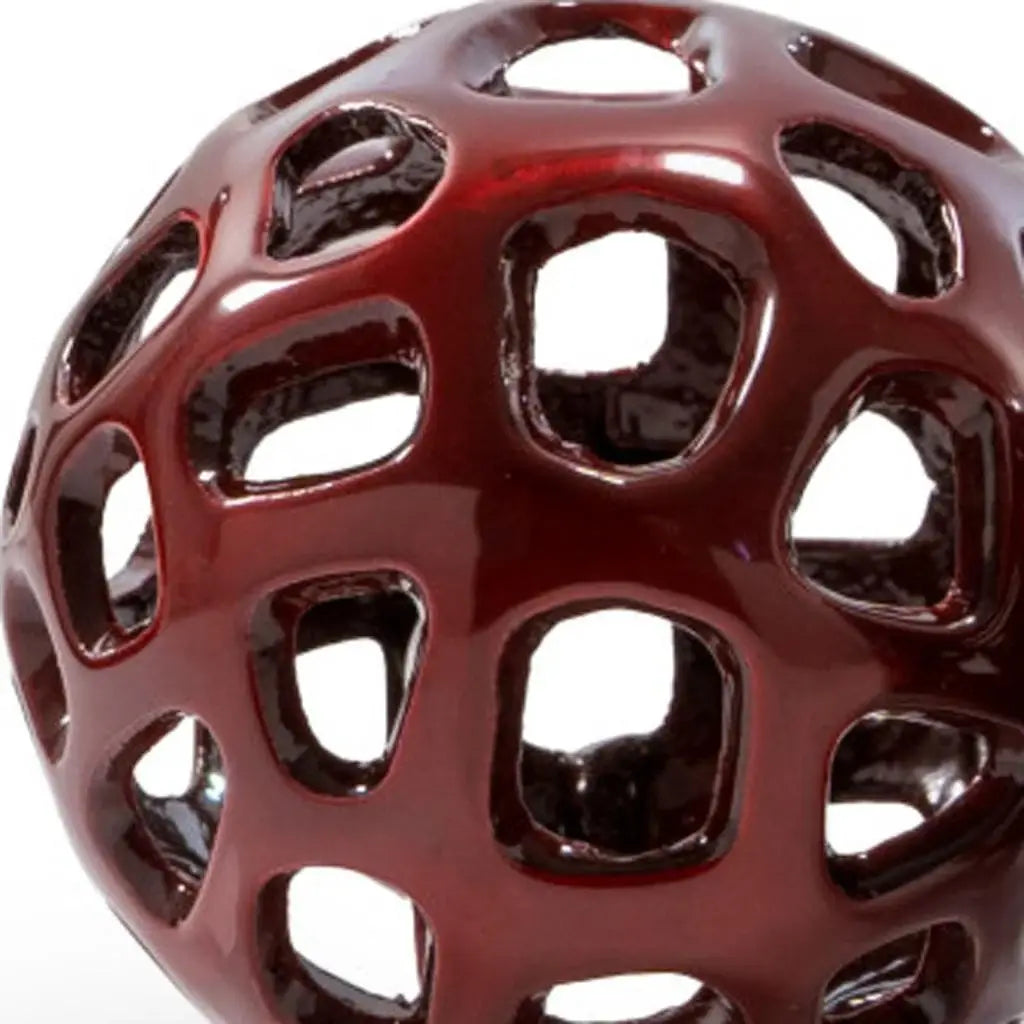 Set of Two Red Aluminum Hand Painted Decorative Orbs - Homeroots - Flyclothing LLC