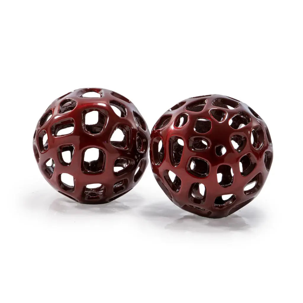 Set of Two Red Aluminum Hand Painted Decorative Orbs - Homeroots - Flyclothing LLC