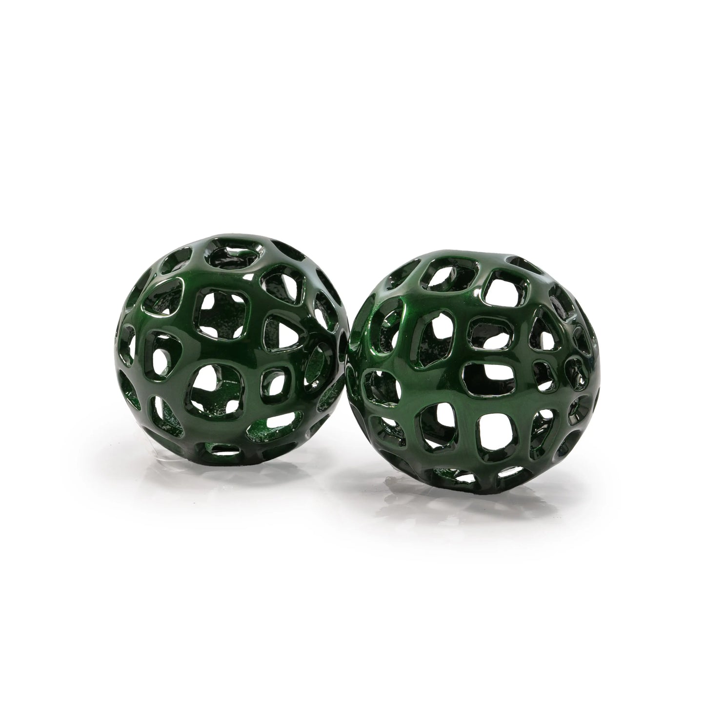 Set of Two Green Aluminum Hand Painted Decorative Orbs - Homeroots - Flyclothing LLC