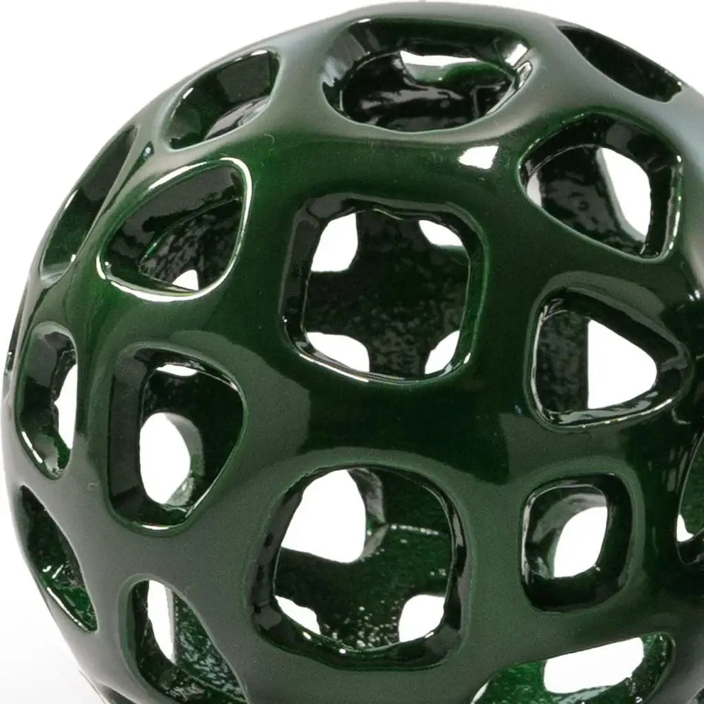 Set of Two Green Aluminum Hand Painted Decorative Orbs - Homeroots - Flyclothing LLC