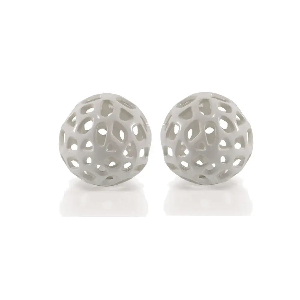 Set of Two White Aluminum Hand Painted Decorative Orbs - Homeroots - Flyclothing LLC